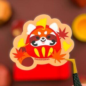 3 for $15 - Red Panda Daruma Sticker - Japantown - Waterproof Vinyl